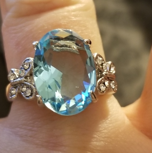 Aqua Blue Gem Stone Sterling Silver Ring Sizes 6 7 - Picture 7 of 7